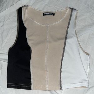 color block stitch trim tank top